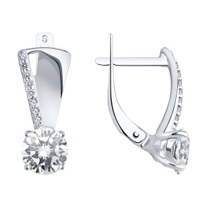 Серьги из серебра 925 пробы с фианитом SOKOLOV 94022945