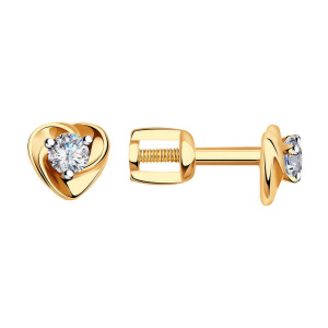 Серьги из золота 585 пробы с фианитом ЗОЛОТЫЕ УЗОРЫ 02-7021