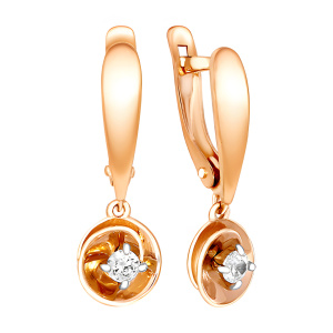 Серьги из золота 585 пробы с фианитом ЗОЛОТЫЕ УЗОРЫ 02-7692